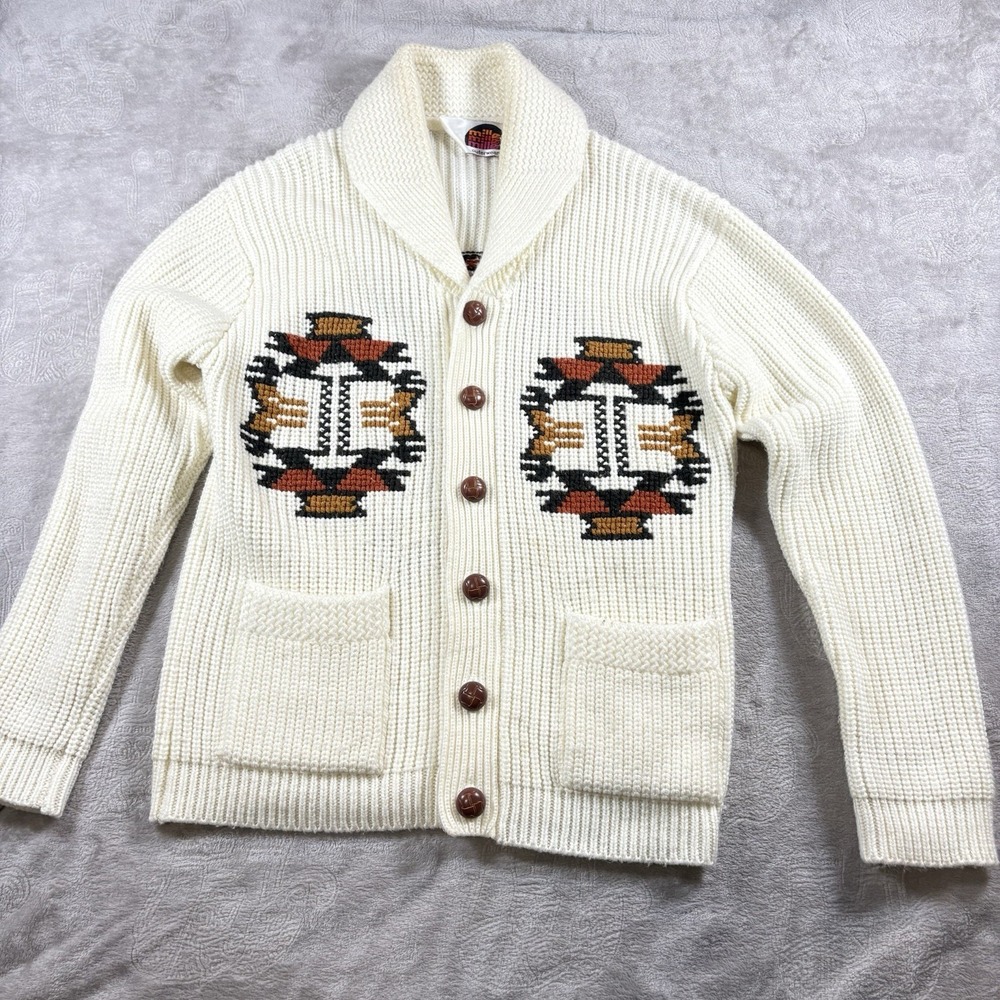 1970's Vintage Miller Outerwear Western Cowichan Sweater Thunderbird Medium Rare